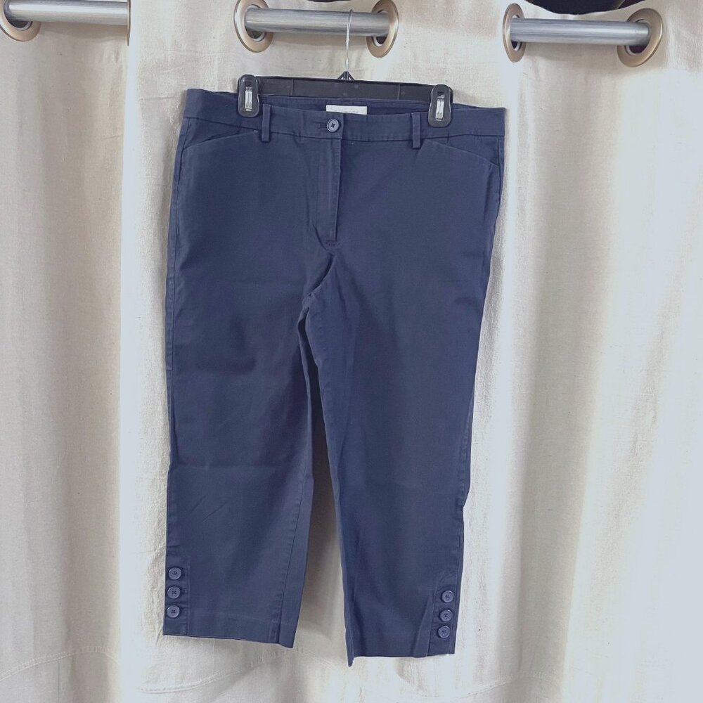 Talbot's Skimmers Crop Capri Pants Button Hem Size 12 Navy
